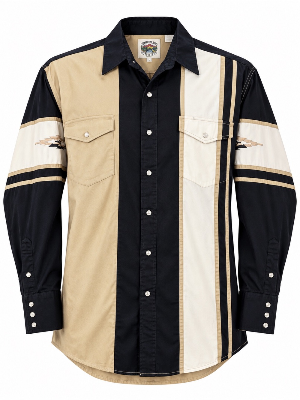 Vintage Cumberland Outfitters Western Colorblock Shirt Large Embroidered Cowboy